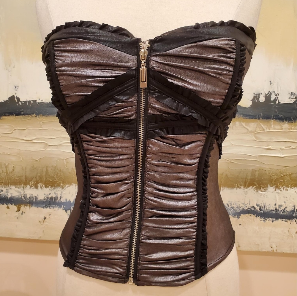 SILVER AND BLACK METALIC BUSTIER TOP